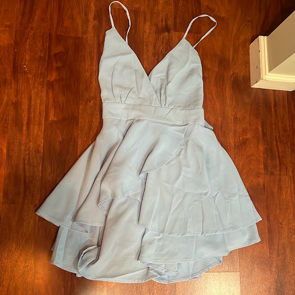 size large blue layered mini dress